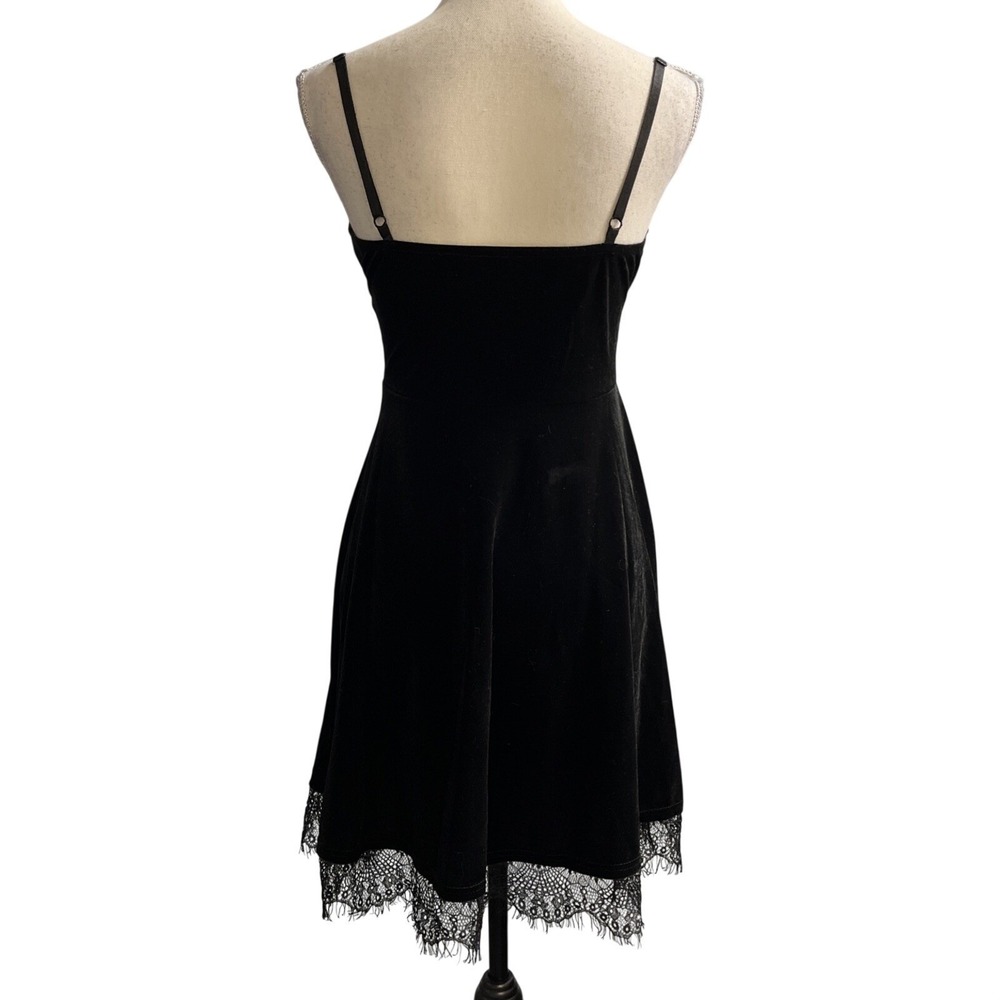 Black Velvet Dress Babydoll Lace Trim Mini Size M Celestial‎ Witchy Whimsigoth - Picture 2 of 11